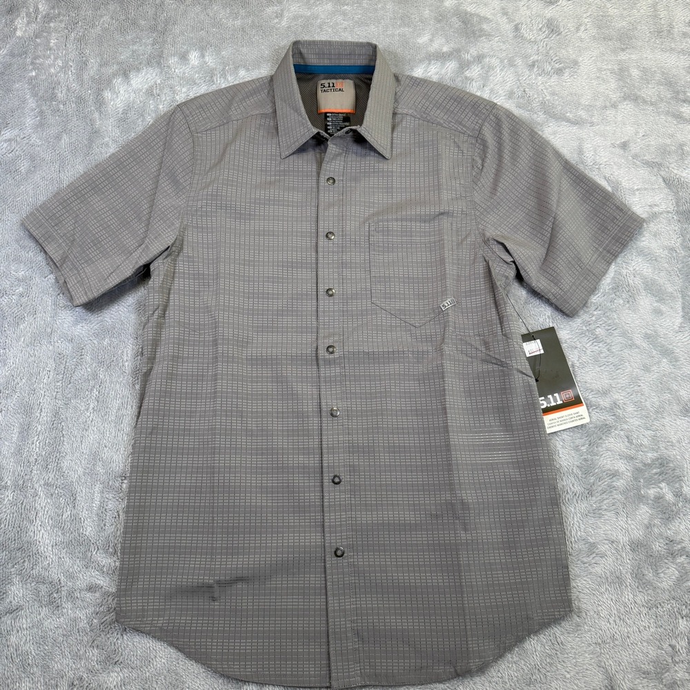 NWT 5.11 Tactical Shirt Mens XS Gray Aerial Plaid Snap Short Sleeve Hiking 71378